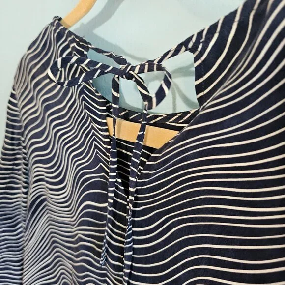 Vintage Marimekko Silk Tunic Dress — Navy & Tan Wave Stripe | Size 36 (EU) - Picture 7 of 7